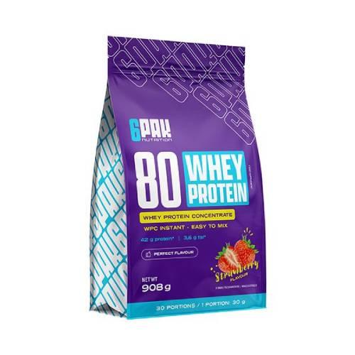 Miniaturka artykułu - 6Pak Nutrition 80 Whey Protein smak truskawkowy, 908 g