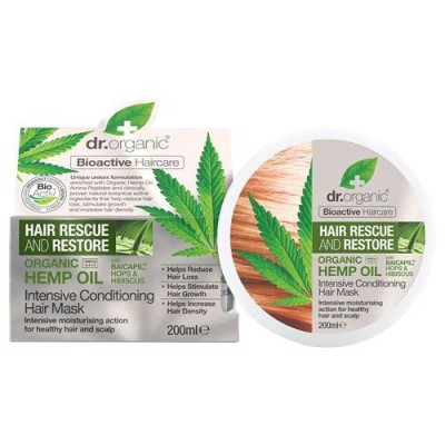 Miniaturka artykułu - Dr.Organic Hemp Oil maska do włos&oacute;w olej z konopii - 200ml