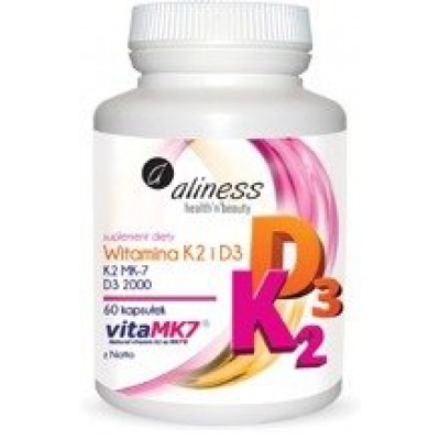 Miniaturka artykułu - ALINESS Witamina K2 MK-7 100 µg z Natto + D3 - 60 kapsułek