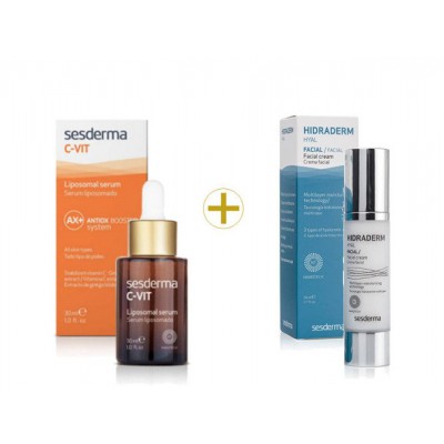 Miniaturka artykułu - SESDERMA ZESTAW HIDRADERM HYAL Nawilżający krem do twarzy, 50 ml + C-VIT serum liposomowe, 30 ml