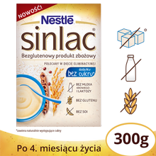 Miniaturka artykułu - NESTLE SINLAC Bezglutenowy produkt zbożowy bez dodatku cukru dla niemowląt po 4. miesiącu życia, 300g