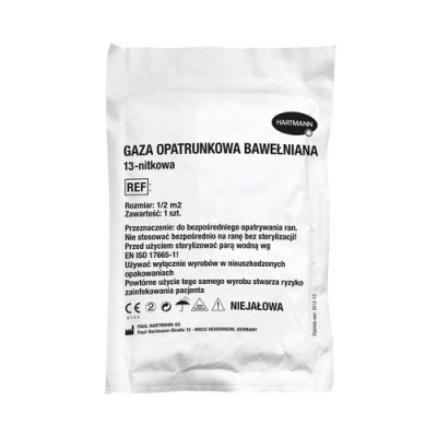 Miniaturka artykułu - Hartmann Gaza opatrunkowa bawełniana niejałowa 13-nitkowa 1/2 m2 -1szt.