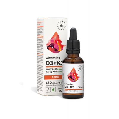 Miniaturka artykułu - Witamina D3+K2 Forte krople - 30 ml Aura Herbals