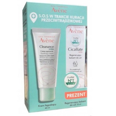 Miniaturka artykułu - AVENE Cleanance Hydra krem łagodzący, 40ml + Cicalfate balsam do ust, 10ml