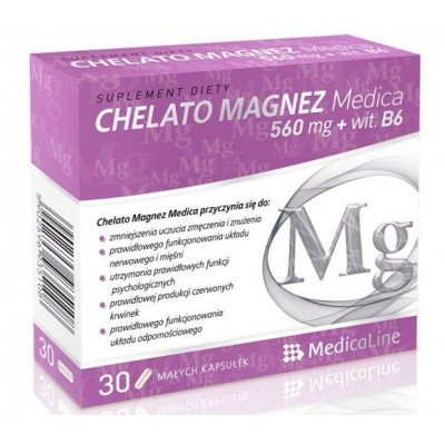 Miniaturka artykułu - Chelato Magnez Medica + witamina B6 - 30kaps.