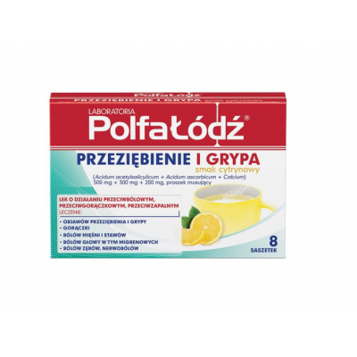 Miniaturka artykułu - Przeziębienie i grypa cytryna-  8 sasz. Polfa Ł&oacute;dź 