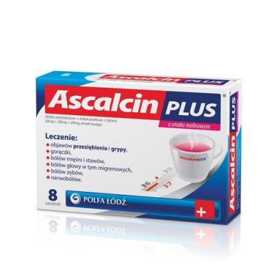 Miniaturka artykułu - Ascalcin Plus o smaku malinowym - 8 sasz.