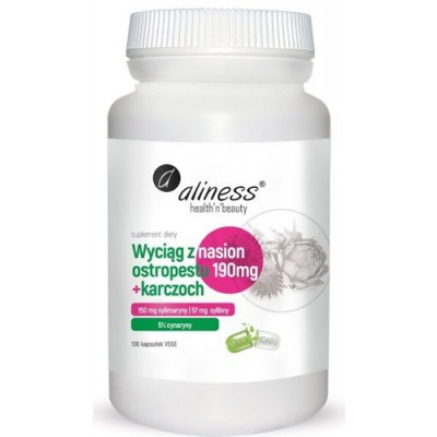 Miniaturka artykułu - Aliness Ekstrakt z nasion ostropestu + karczoch, 190mg x 100 kapsułek