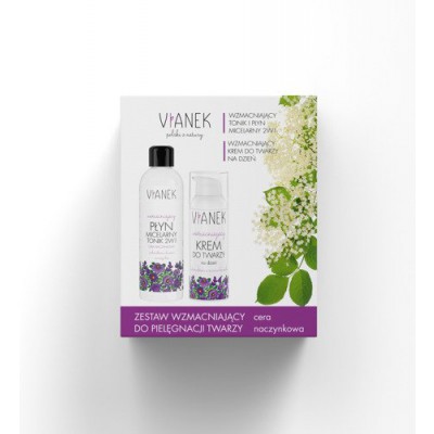 Miniaturka artykułu - ZESTAW VIANEK WZMACNIAJĄCY DO TWARZY Wzmacniający płyn micelarny i tonik 2w1, 200ml + Wzmacniający krem do twarzy na dzień 50ml