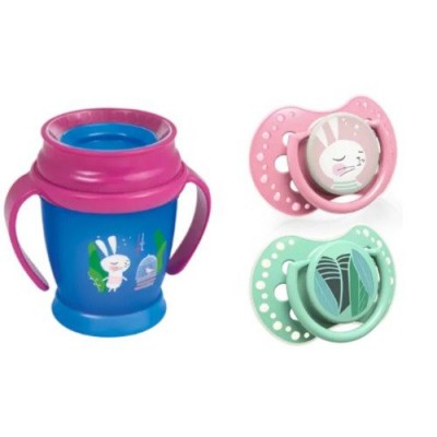 Miniaturka artykułu - LOVI Kubek 360&deg; 1/544, 250ml + Smoczki 22/859 girl
