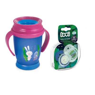 Miniaturka artykułu - LOVI Follow the Rabbit Zestaw Kubek 360&deg; 1/544, 250 ml + Smoczek 22/860 boy, 2 szt.