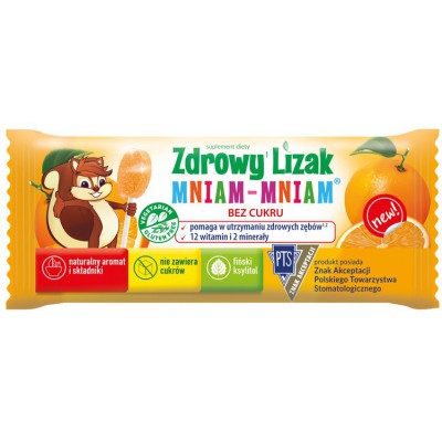 Miniaturka artykułu - Zdrowy Lizak Mniam-Mniam smak pomarańczowy kształt łezki, 1 szt.