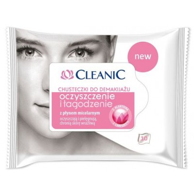 Miniaturka artykułu - CLEANIC Chusteczki do demakijażu oczyszczenie i łagodzenie, 10szt.