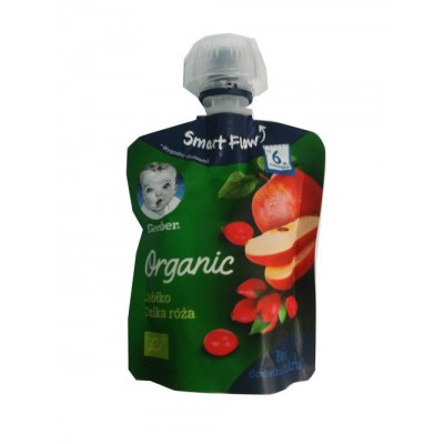 Miniaturka artykułu - Gerber ORGANIC Deserek jabłko, dzika r&oacute;ża, 90g 