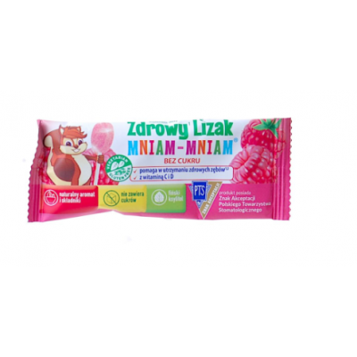 Miniaturka artykułu - Zdrowy Lizak Mniam-Mniam malina bez cukru kształt łezki, 1 szt.