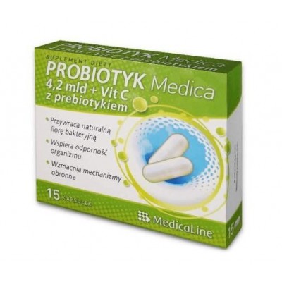 Miniaturka artykułu - Medica Probiotyk 4,2mld + Vit.C z prebiotykiem, 15 kapsułek