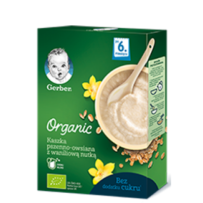 Miniaturka artykułu - GERBER ORGANIC Kaszka pszenno-owsiana z waniliową nutką, 240g