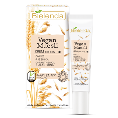 Miniaturka artykułu - BIELENDA VEGAN MUESLI - krem pod oczy nawilżająco-kojący - PSZENICA + OWIES + D-PANTHENOL + ALANTOINA,15ml