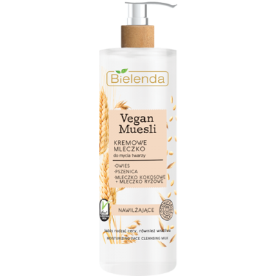 Miniaturka artykułu - BIELENDA VEGAN MUESLI - kremowe mleczko do mycia twarzy nawilżające - PSZENICA + OWIES + MLECZKO KOKOSOWE + MLECZKO RYŻOWE, 175ml