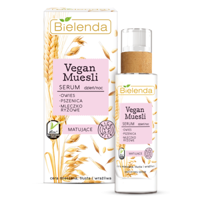 Miniaturka artykułu - BIELENDA VEGAN MUESLI - serum matujące - PSZENICA + OWIES + MLECZKO RYŻOWE, 30ml