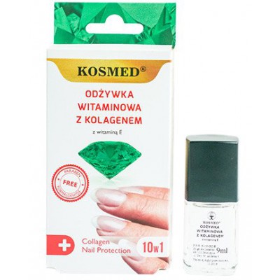 Miniaturka artykułu - KOSMED Odżywka do paznokci, witaminowa z kolagenem, 9ml