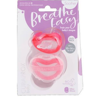 Miniaturka artykułu - CURAPROX Baby Breathe Easy Smoczki r&oacute;żowy 18-36 miesięcy - rozmiar 2, 2 sztuki