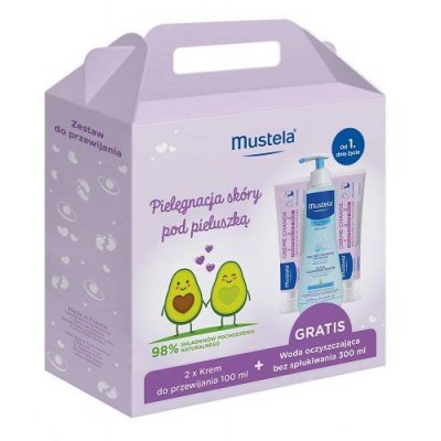Miniaturka artykułu - MUSTELA Zestaw do przewijania Woda oczyszczająca, 300ml + 2x Krem do przewijania, 100ml