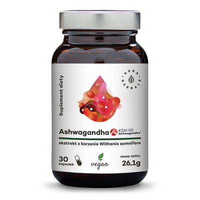 Miniaturka artykułu - AURA HERBALS Ashwaganda KSM-66 Korzeń 500 mg, 30 kapsułek