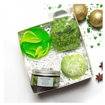 ORGANIQUE Zestaw Zielona energia: balsam do ciała,100ml + kula do kąpieli, 170g + s&oacute;l do kąpieli, 200g + mydło glicerynowe, 100g
