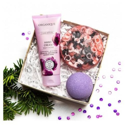 ORGANIQUE Zestaw Zimowy Kwiat: krem do rąk, 70ml + kula do kąpieli, 70g + mydło glicerynowa, 100g