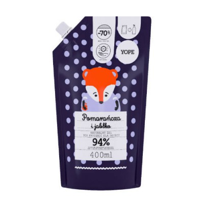 Miniaturka artykułu - YOPE Żel pod prysznic dla dzieci pomarańcza jabłko, 400ml zapas