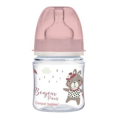 Miniaturka artykułu - CANPOL BABIES butelka szeroka antykolkowa PP EasyStart BONJOUR PARIS pink, 120ml 35/231
