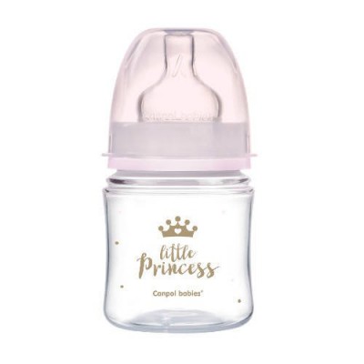 Miniaturka artykułu - CANPOL BABIES butelka szeroka antykolkowa PP EasyStart ROYAL BABY r&oacute;żowa, 120ml 35/233