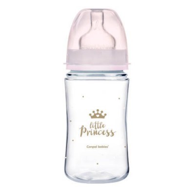 Miniaturka artykułu - CANPOL BABIES Butelka szeroka antykolkowa PP EasyStart ROYAL BABY r&oacute;żowa, 240ml 35/234