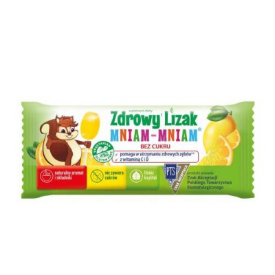 Miniaturka artykułu - Zdrowy Lizak Mniam-Mniam smak cytrynowy kształt łezki, 6g 1 szt.
