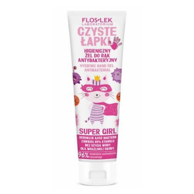 Miniaturka artykułu - FLOS-LEK CZYSTE ŁAPKI Higieniczny żel do rąk antybakteryjny - Super Girl, 50ml