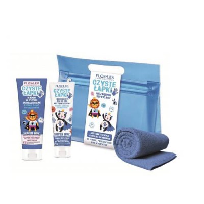 Miniaturka artykułu - FLOS-LEK CZYSTE ŁAPKI Niezbędnik Super Boy Higieniczny żel do rąk antybakteryjny, 50 ml + Mydło antybakteryjne do rąk, 75 ml 