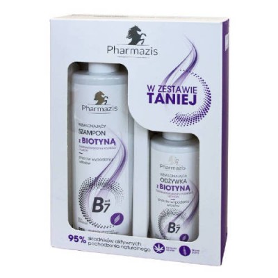 Miniaturka artykułu - PHARMAZIS Zestaw Szampon z biotyną, 250ml + Odżywka z biotyną, 400ml