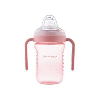 Miniaturka artykułu - CANPOL BABIES Kubek niekapek silikonowy z ustnikiem r&oacute;żowy 220ml, 1szt. 56/605
