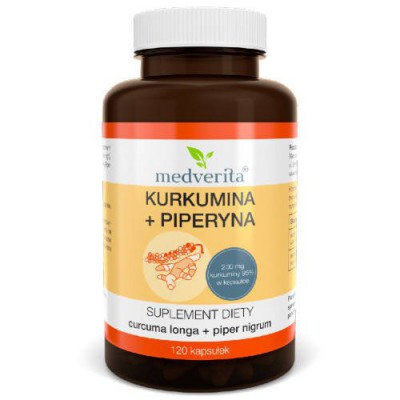 Miniaturka artykułu - Medverita Kurkumina + Piperyna, 120 kaps.