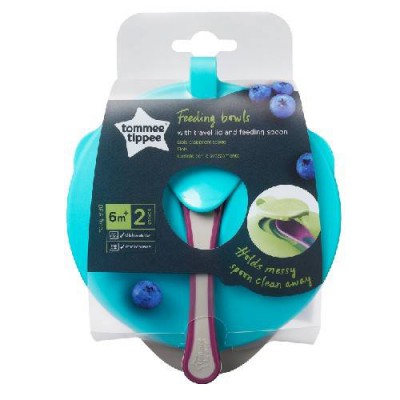 Miniaturka artykułu - Tommee Tippee Miseczki (fioletowa i szara) z pokrywką i łyżeczką