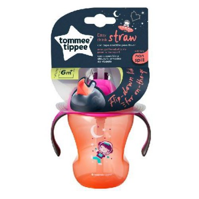Miniaturka artykułu - Tommee Tippee Kubek Niekapek pomarańczowo-r&oacute;żowy ze słomką 6m+, 230ml