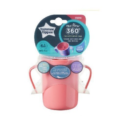 Miniaturka artykułu - Tommee Tippee Kubek 360&deg; EASIFLOW z uchwytem r&oacute;żowy
