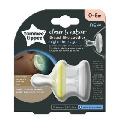 Miniaturka artykułu - Tommee Tippee CTN Smoczek BREAST-LIKE-SOOTHER NIGHT 0-6M, 2 szt.