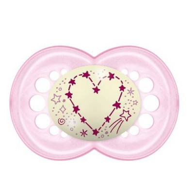Miniaturka artykułu - MAM Smoczek uspokajający Night 6+ Girl - różowe serce, 1 sztuka