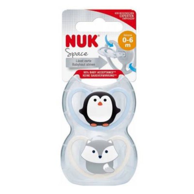 Miniaturka artykułu - NUK SPACE Smoczek silikonowy uspakajający 0-6m niebieski i biały - boy, 2 sztuki