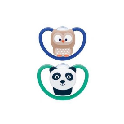 Miniaturka artykułu -  NUK SPACE Smoczek silikonowy 6-18m sowa/panda 2szt.