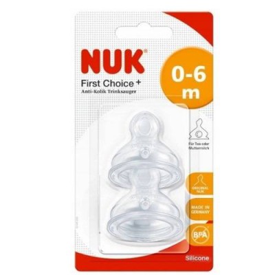 Miniaturka artykułu - NUK First Choice Plus Silikonowy smoczek do butelki (0-6m) rozmiar S, 2szt