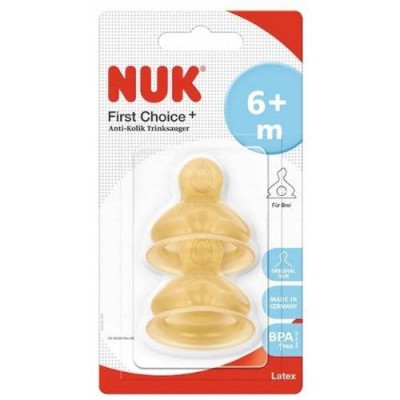 Miniaturka artykułu - NUK First Choice Plus Lateksowy smoczek do butelki (6+m) rozmiar S, 2szt