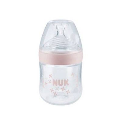 Miniaturka artykułu - NUK NATURE Sense Butelka (0-6m) ze smoczkiem silikonowym r&oacute;żowa, 150 ml 